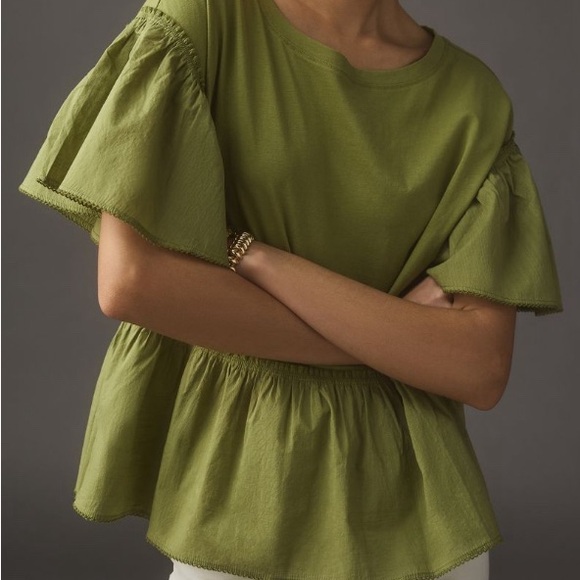 NWOT Anthropologie Baby Doll Peplum Top in Dried Herbs. Size Small - Picture 2 of 8